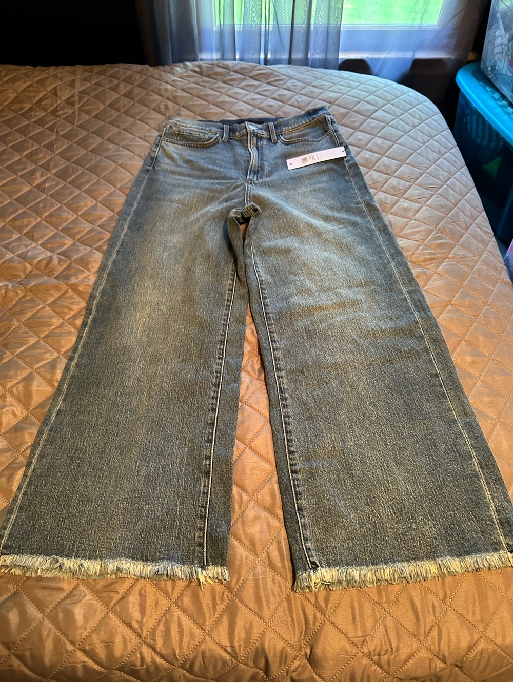 Joe's Jeans Wide-Leg Fringe Hem Denim — Light Blue Wash